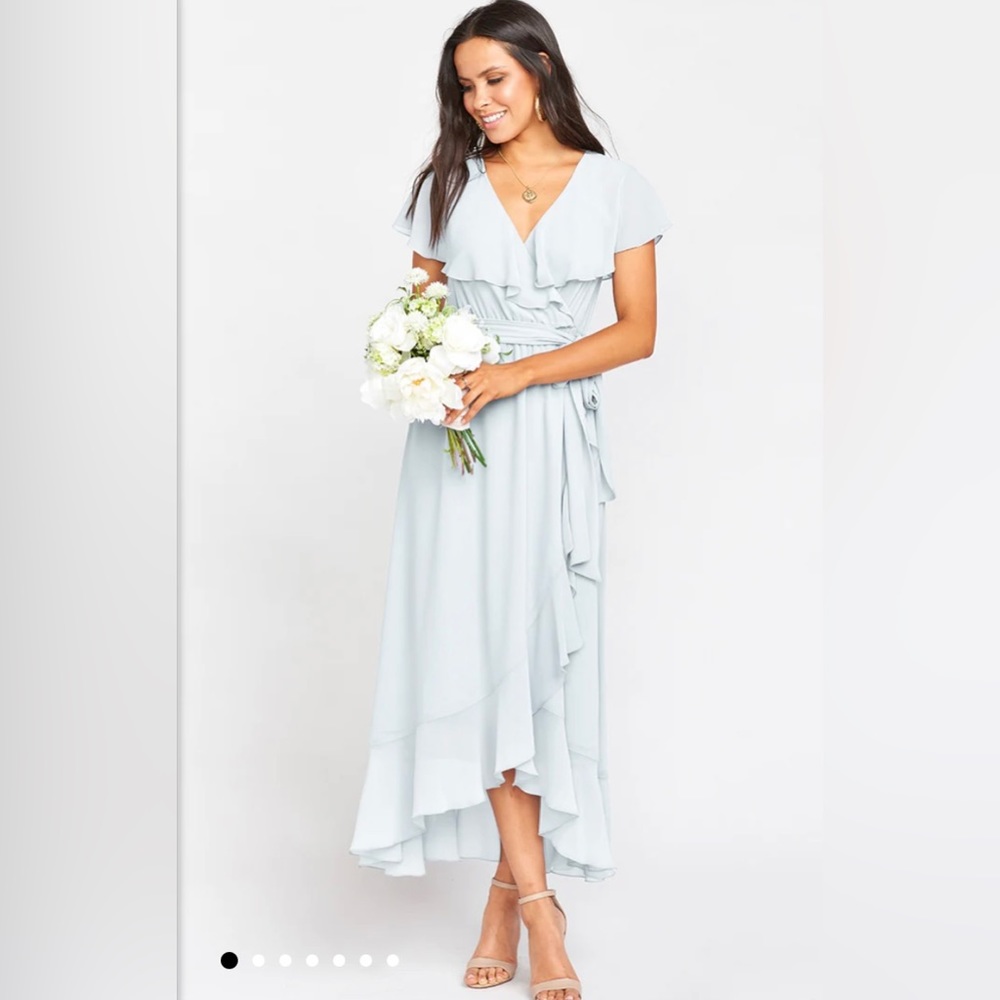 Show Me Your Mumu|Jess Ruffle Midi |Icy Blue Chiffon bridesmaid wedding guest XL